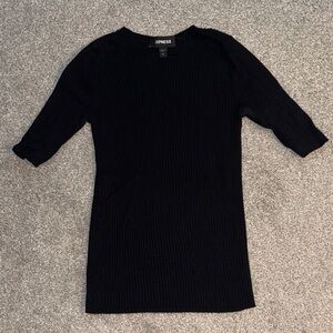 Express Black Ribbed Short Sleeve Sweater Dress